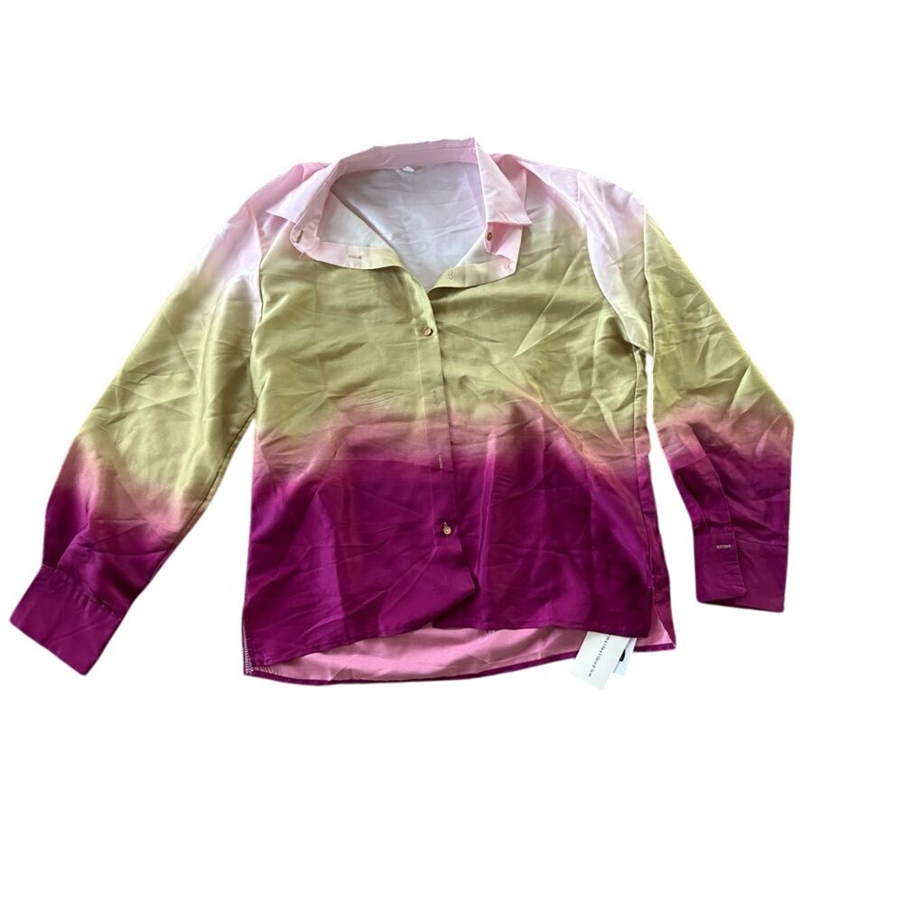 Ombre Shirt‎ Womens For The I-N-S-E Long Sleeve Button Down Casual Top